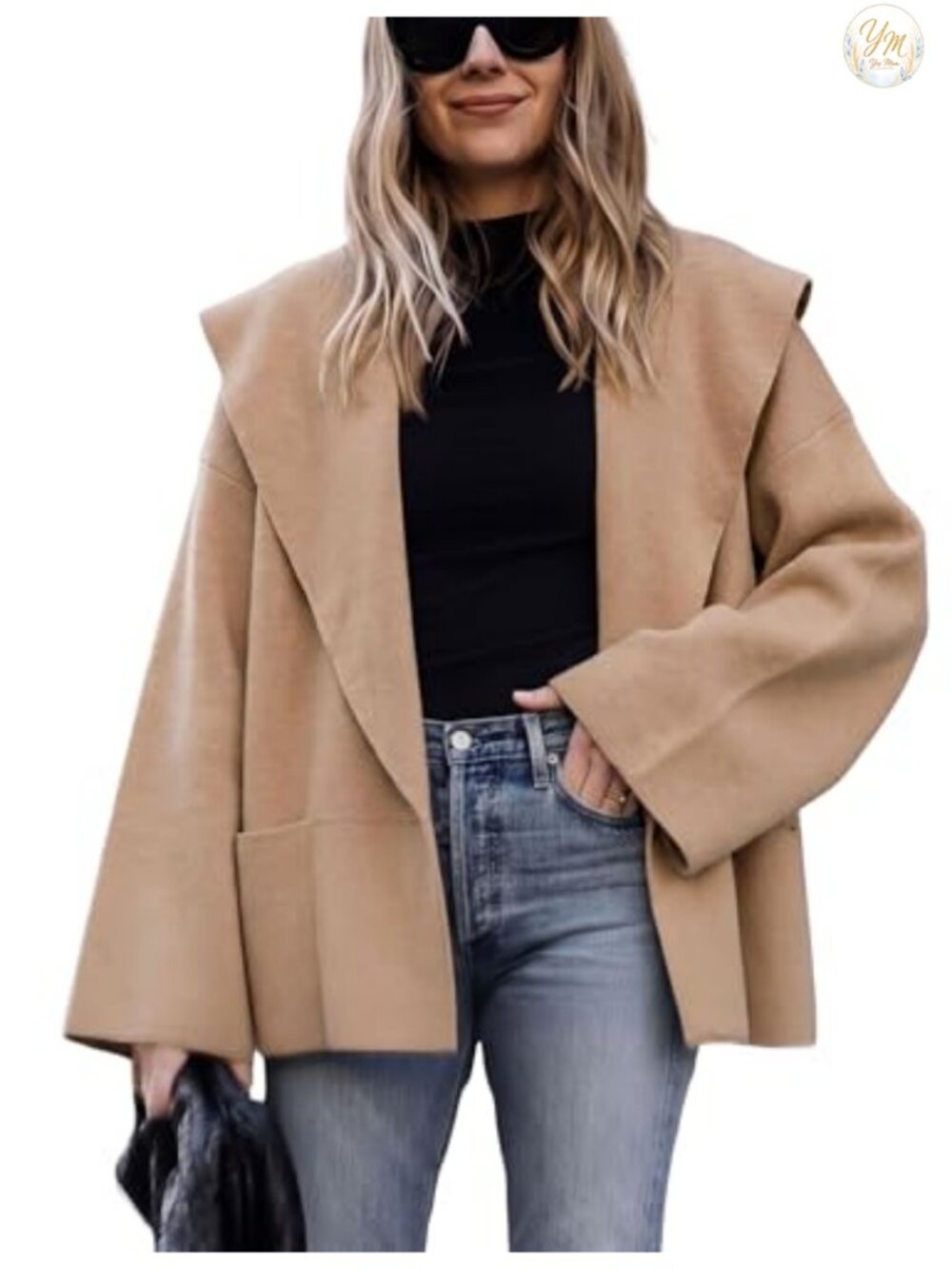 Oversized Shawl Collar Cardigan Cropped Knit Sweater with Bell Sleeves